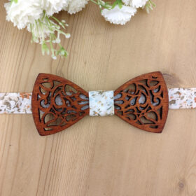 Noeud papillon bois ajouré et tissu Terracotta