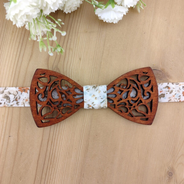 Noeud papillon bois ajouré et tissu Terracotta