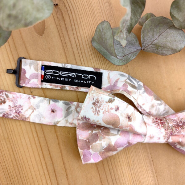 Nœud papillon double fleurs rose poudré et sauge