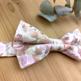 Nœud papillon double fleurs rose poudré et sauge