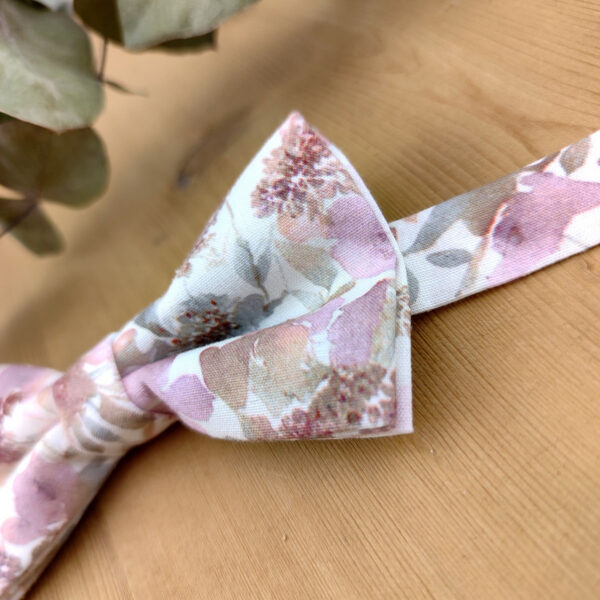Noeud papillon double rose poudré et sauge pour enfant