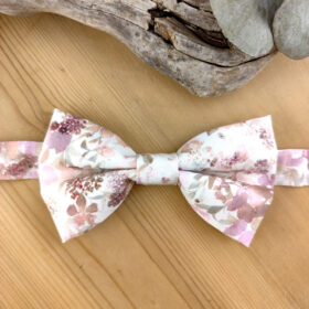 Nœud papillon fleurs rose poudré et sauge