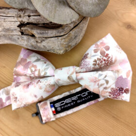 Nœud papillon fleurs rose poudré et sauge