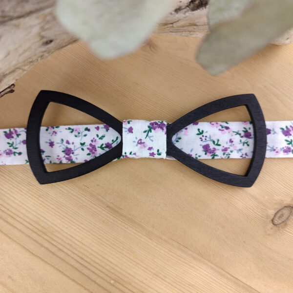 Noeud papillon bois et tissu Liberty violet