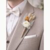 Boutonnière feuilles squelettes naturelle et rose