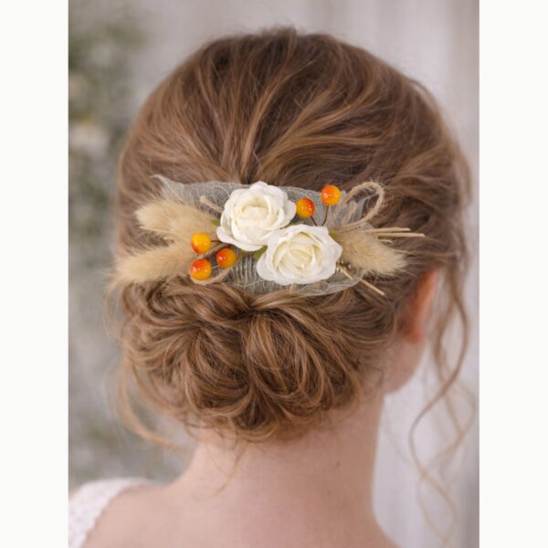 Peigne à cheveux feuille squelette, rose et baies