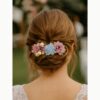 Peigne à cheveux fleurs rose et bleue