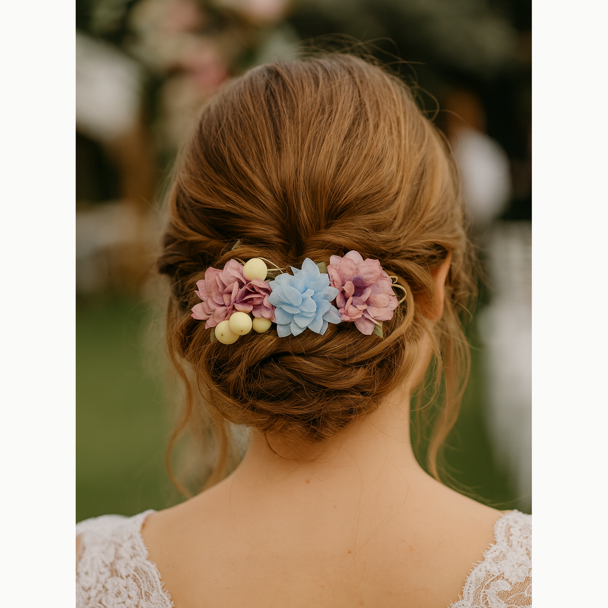 Peigne à cheveux fleurs rose et bleue