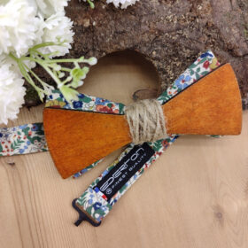 Noeud papillon bois et tissu Liberty