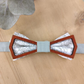 Noeud papillon bois et tissu vert floral