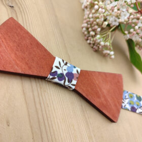 Noeud papillon bois et Liberty Wiltshire vert et terracotta