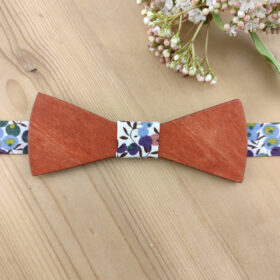 Noeud papillon bois et Liberty Wiltshire vert et terracotta