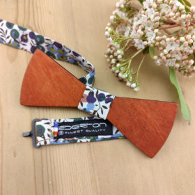 Noeud papillon bois et Liberty Wiltshire vert et terracotta
