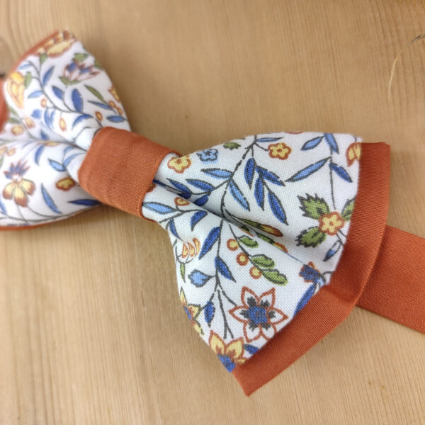 Nœud Papillon Fleuri terracotta et Bleu – Style Champêtre Chic