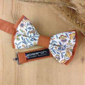 Nœud Papillon Fleuri terracotta et Bleu – Style Champêtre Chic