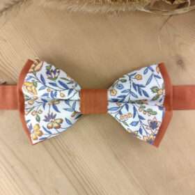 Nœud Papillon Fleuri terracotta et Bleu – Style Champêtre Chic