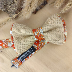 Nœud Papillon Fleuri Orange / terracotta et Jute – Élégance Champêtre "Le Rustique"