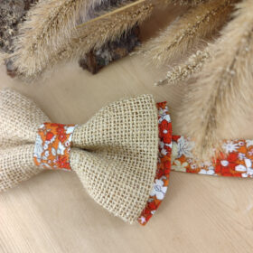 Nœud Papillon Fleuri Orange / terracotta et Jute – Élégance Champêtre "Le Rustique"