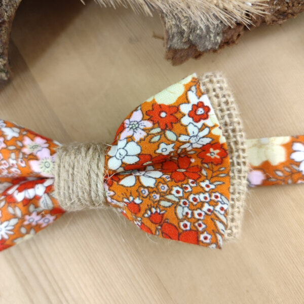 Noeud Papillon Enfant Fleuri & Terracotta en Coton Bio – Style Champêtre