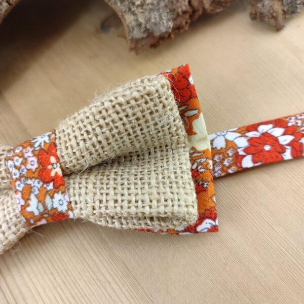 Nœud Papillon Enfant en Jute & Coton Fleuri Orange/Terracotta – L'Authentique Petit