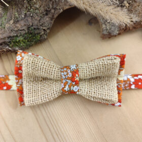Nœud Papillon Enfant en Jute & Coton Fleuri Orange/Terracotta – L'Authentique Petit