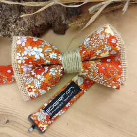 Nœud Papillon Fleuri Orange / terracotta et Jute – Élégance Champêtre "Le Rustique"