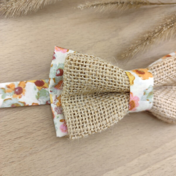 Noeud Papillon Enfant Jute et Fleuri Boho – Terracotta, Orange Brûlée & Vert Sauge