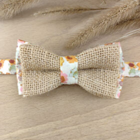 Noeud Papillon Enfant Jute et Fleuri Boho – Terracotta, Orange Brûlée & Vert Sauge