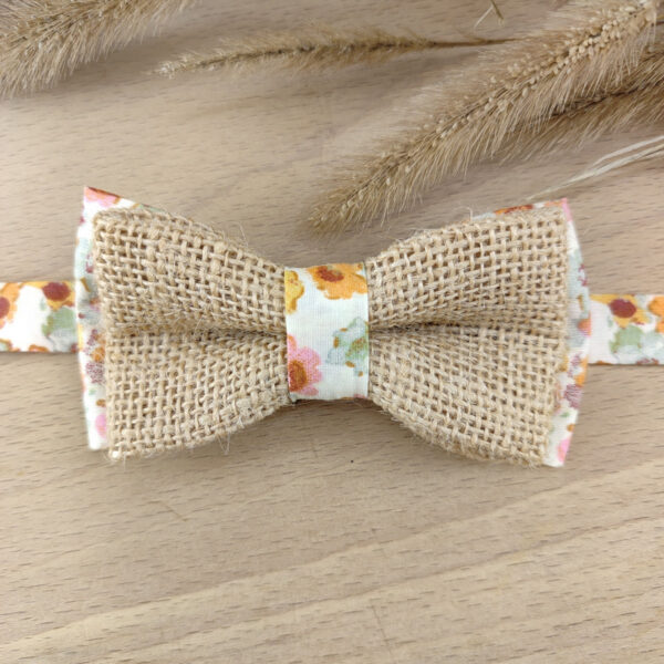 Noeud Papillon Enfant Jute et Fleuri Boho – Terracotta, Orange Brûlée & Vert Sauge