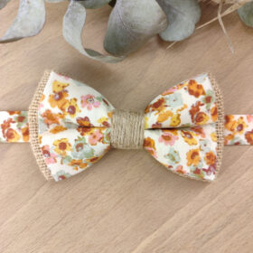 Noeud Papillon Fleuri Boho et Jute – Terracotta, Orange Brûlée & Vert Sauge