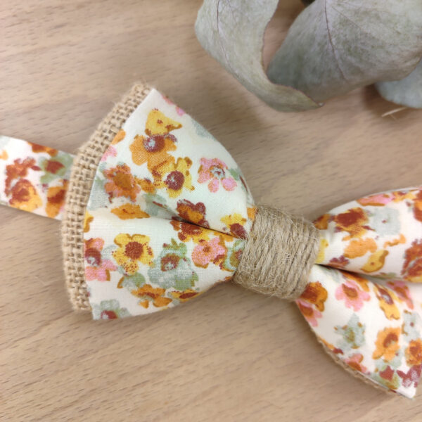 Noeud Papillon Fleuri Boho et Jute – Terracotta, Orange Brûlée & Vert Sauge
