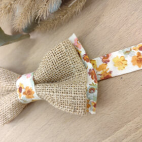 Noeud Papillon Fleuri Orange / terracotta et Jute – Élégance Champêtre "Le Rustique"