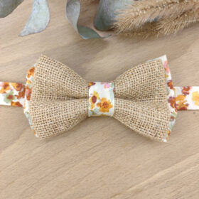 Noeud Papillon Fleuri Orange / terracotta et Jute – Élégance Champêtre "Le Rustique"