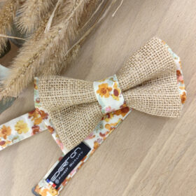 Noeud Papillon Fleuri Orange / terracotta et Jute – Élégance Champêtre "Le Rustique"