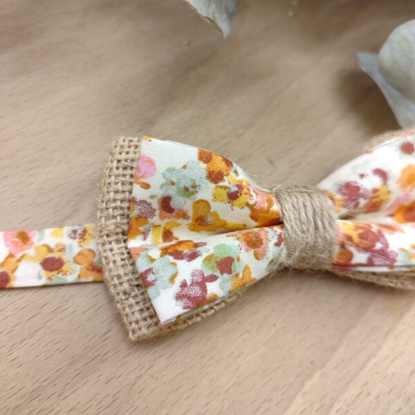Noeud Papillon Enfant Jute et Fleuri Boho – Terracotta, Orange Brûlée & Vert Sauge