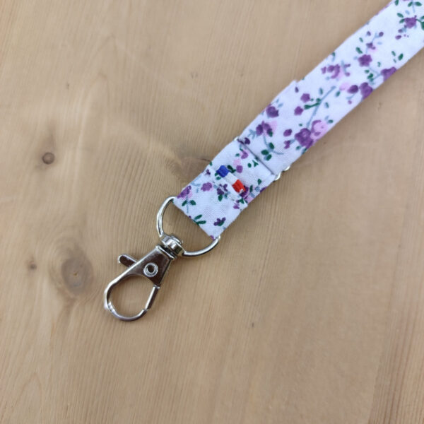 Dragonne porte badge / clés - Motif Floral Beige & Marron