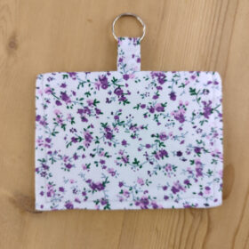 Porte-Badge en Coton avec Fenêtre Transparente – Motif Floral Beige & Marron