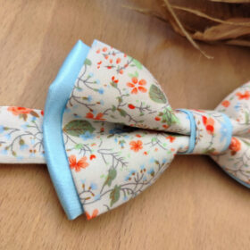 Noeud Papillon Homme en Liberty Fleuri & Sous-Nœud Satin Bleu Ciel