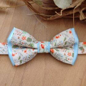 Noeud Papillon Homme en Liberty Fleuri & Sous-Nœud Satin Bleu Ciel