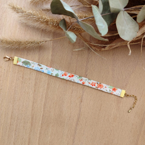 Bracelet Ruban en Coton Liberty Floral orangé et vert