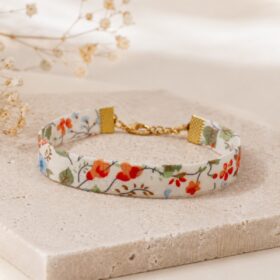 Bracelet Ruban en Coton Liberty Floral orangé et vert