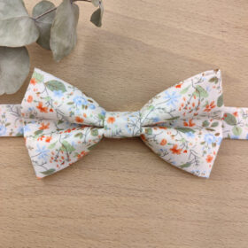 Noeud Papillon Homme en Liberty Fleuri orangé et vert