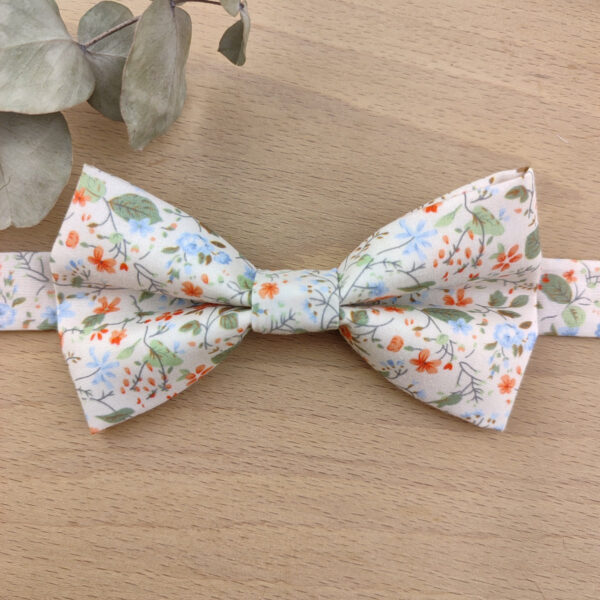 Noeud Papillon Homme en Liberty Fleuri orangé et vert