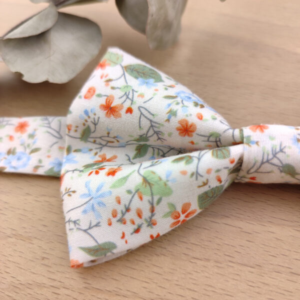 Noeud Papillon Homme en Liberty Fleuri orangé et vert
