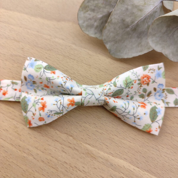 Noeud Papillon Enfant Liberty Fleuri – Orangé, Bleu Ciel & Vert