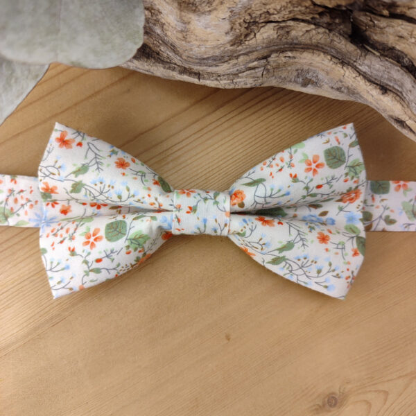 Noeud Papillon Double en Liberty Fleuri orangé et vert