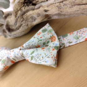 Noeud Papillon Double en Liberty Fleuri orangé et vert