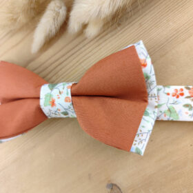 Noeud papillon terracotta – Tissu uni & sous-nœud Liberty orangé / vert