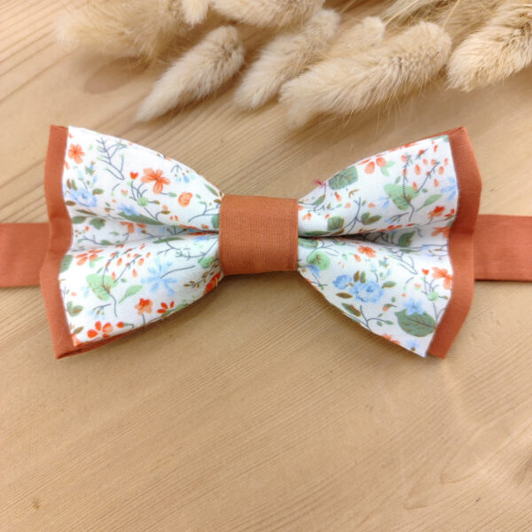 Noeud papillon Liberty orangé/vert & terracotta – Modèle cérémonie