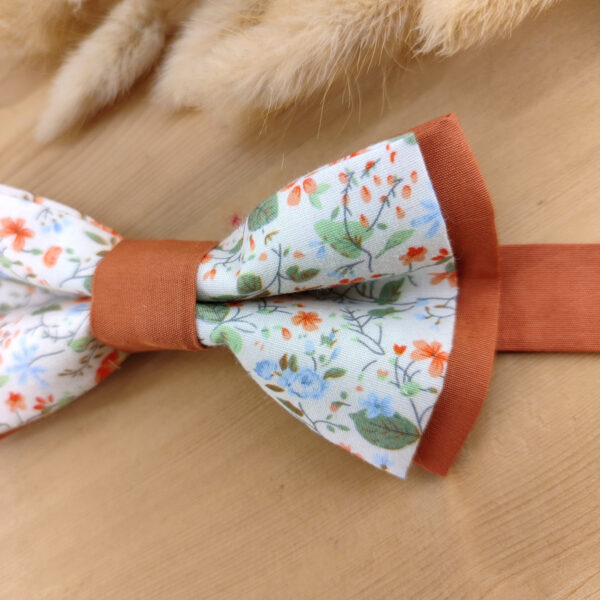 Noeud papillon Liberty orangé/vert & terracotta – Modèle cérémonie